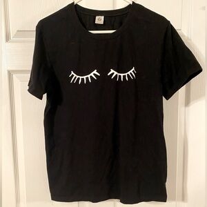 Black T-Shirt with Eyelash Design